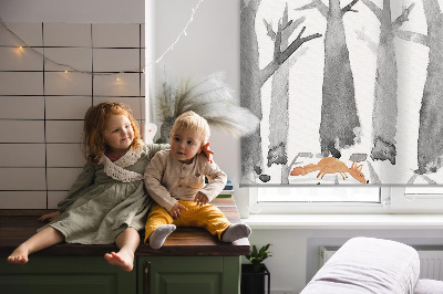 Rolgordijn verduisterend Grijze bomen rode vossen