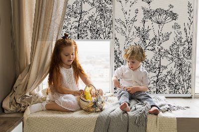 Rolgordijn voor het raam Grijze bloemen