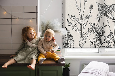 Rolgordijn voor het raam Grijze bloemen