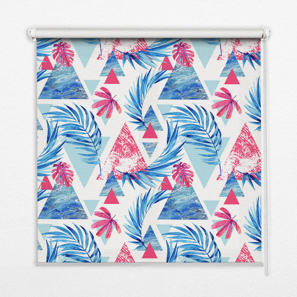 Rolgordijn verduisterend Blauwe bladeren en driehoeken