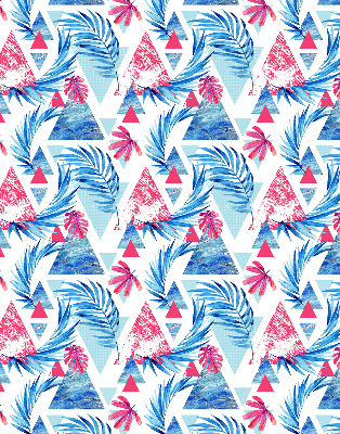 Rolgordijn verduisterend Blauwe bladeren en driehoeken