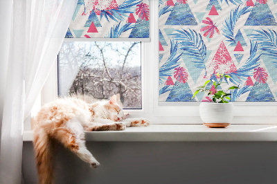 Rolgordijn verduisterend Blauwe bladeren en driehoeken