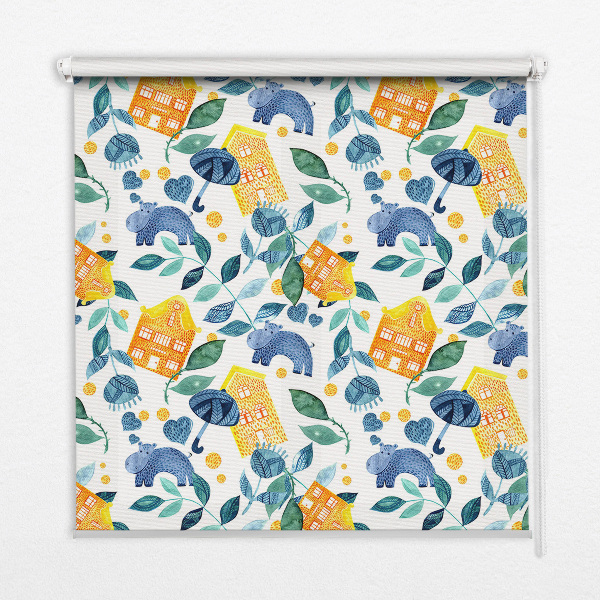 Rolgordijn verduisterend Gele huizen blauwe planten