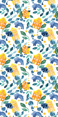 Rolgordijn verduisterend Gele huizen blauwe planten