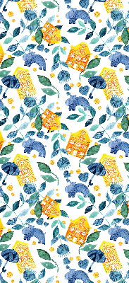 Rolgordijn verduisterend Gele huizen blauwe planten