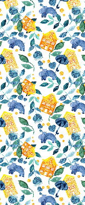 Rolgordijn verduisterend Gele huizen blauwe planten