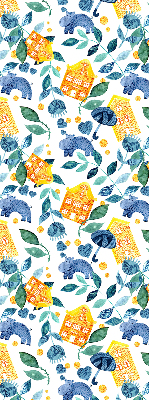 Rolgordijn verduisterend Gele huizen blauwe planten