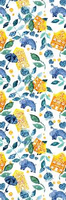 Rolgordijn verduisterend Gele huizen blauwe planten