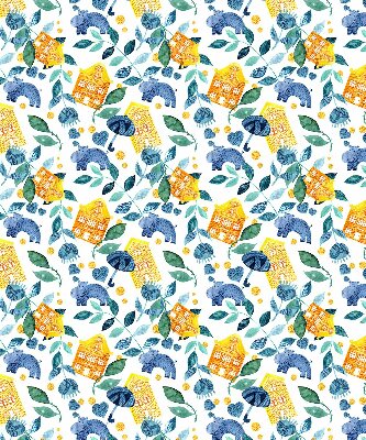 Rolgordijn verduisterend Gele huizen blauwe planten