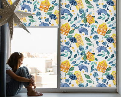 Rolgordijn verduisterend Gele huizen blauwe planten