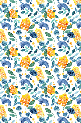 Rolgordijn verduisterend Gele huizen blauwe planten