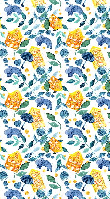 Rolgordijn verduisterend Gele huizen blauwe planten