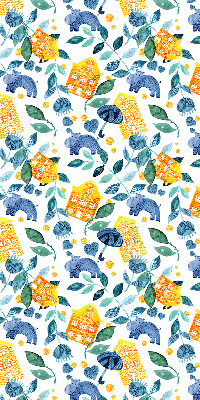 Rolgordijn verduisterend Gele huizen blauwe planten