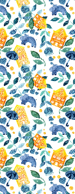 Rolgordijn verduisterend Gele huizen blauwe planten