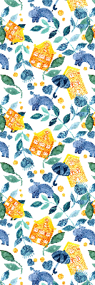 Rolgordijn verduisterend Gele huizen blauwe planten