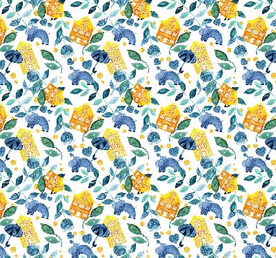 Rolgordijn verduisterend Gele huizen blauwe planten