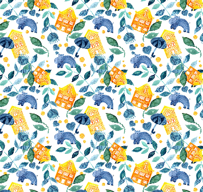 Rolgordijn verduisterend Gele huizen blauwe planten