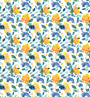 Rolgordijn verduisterend Gele huizen blauwe planten