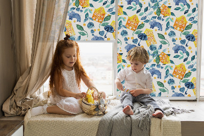 Rolgordijn verduisterend Gele huizen blauwe planten