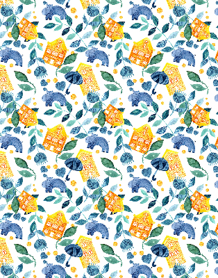 Rolgordijn verduisterend Gele huizen blauwe planten