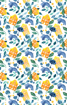 Rolgordijn verduisterend Gele huizen blauwe planten