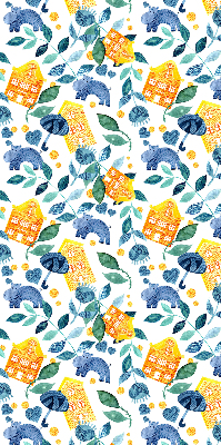 Rolgordijn verduisterend Gele huizen blauwe planten