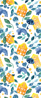 Rolgordijn verduisterend Gele huizen blauwe planten