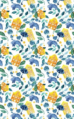 Rolgordijn verduisterend Gele huizen blauwe planten