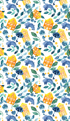 Rolgordijn verduisterend Gele huizen blauwe planten