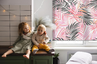 Rolgordijn voor het raam Roze en zwarte bladeren