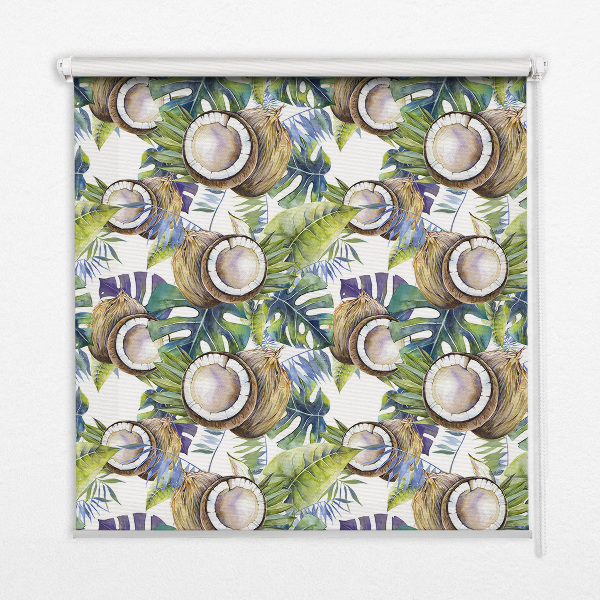 Rolgordijn voor het raam Kokosnoten en hun bladeren