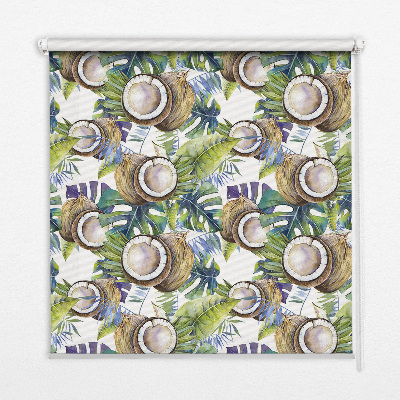 Rolgordijn voor het raam Kokosnoten en hun bladeren