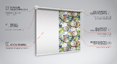 Rolgordijn voor het raam Kokosnoten en hun bladeren