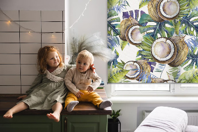 Rolgordijn voor het raam Kokosnoten en hun bladeren