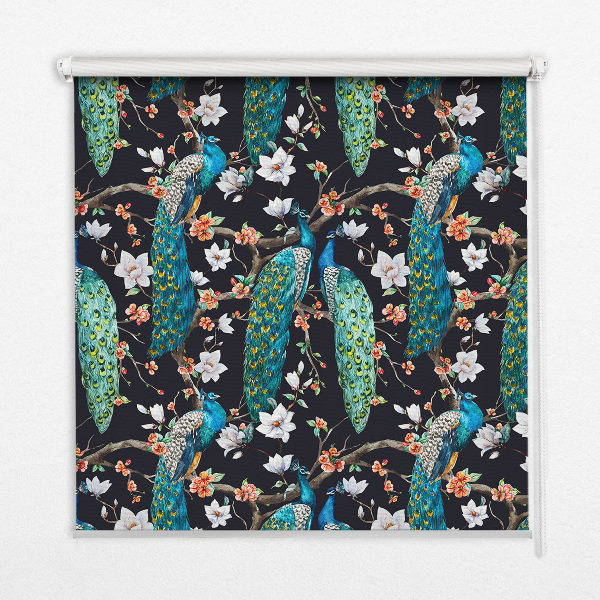 Rolgordijn verduisterend Pauw met bloemen