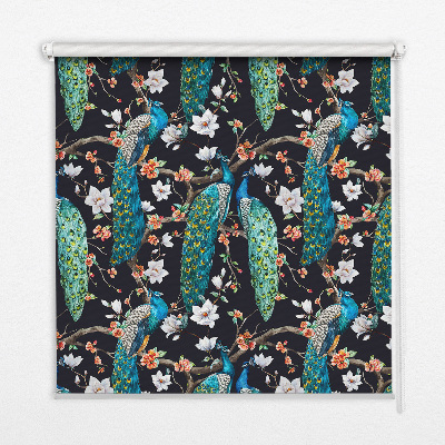Rolgordijn verduisterend Pauw met bloemen