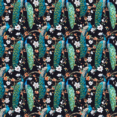 Rolgordijn verduisterend Pauw met bloemen