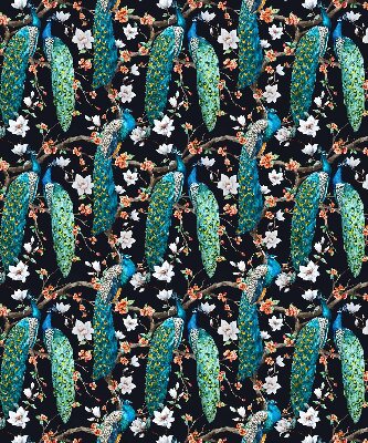 Rolgordijn verduisterend Pauw met bloemen