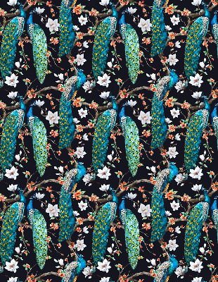 Rolgordijn verduisterend Pauw met bloemen