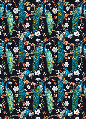 Rolgordijn verduisterend Pauw met bloemen