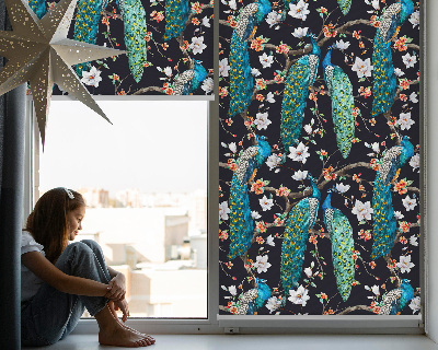 Rolgordijn verduisterend Pauw met bloemen