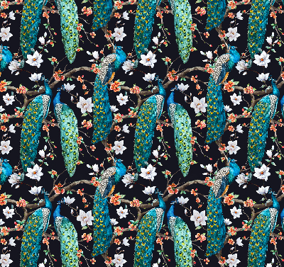 Rolgordijn verduisterend Pauw met bloemen