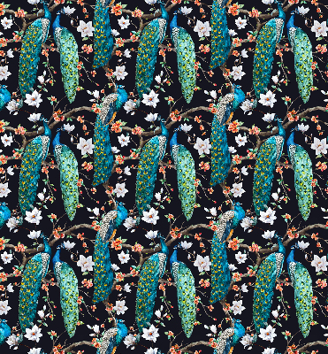 Rolgordijn verduisterend Pauw met bloemen