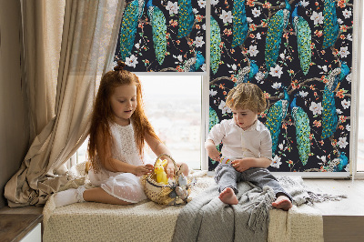 Rolgordijn verduisterend Pauw met bloemen