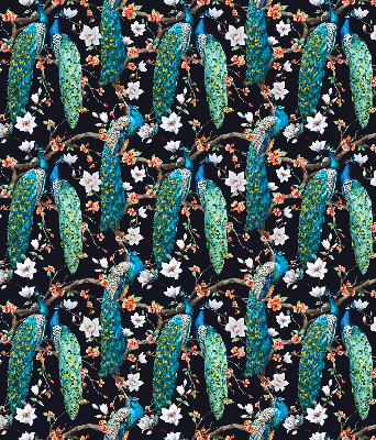 Rolgordijn verduisterend Pauw met bloemen