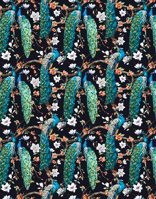 Rolgordijn verduisterend Pauw met bloemen