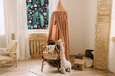 Rolgordijn verduisterend Pauw met bloemen