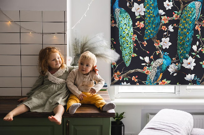 Rolgordijn verduisterend Pauw met bloemen