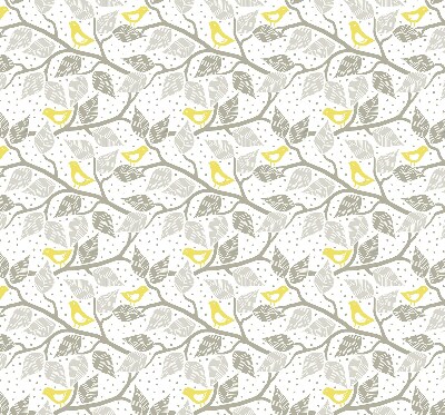 Rolgordijn verduisterend Gele vogels op grijze takken