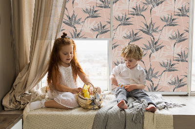 Rolgordijn voor het raam Grijze bloemen